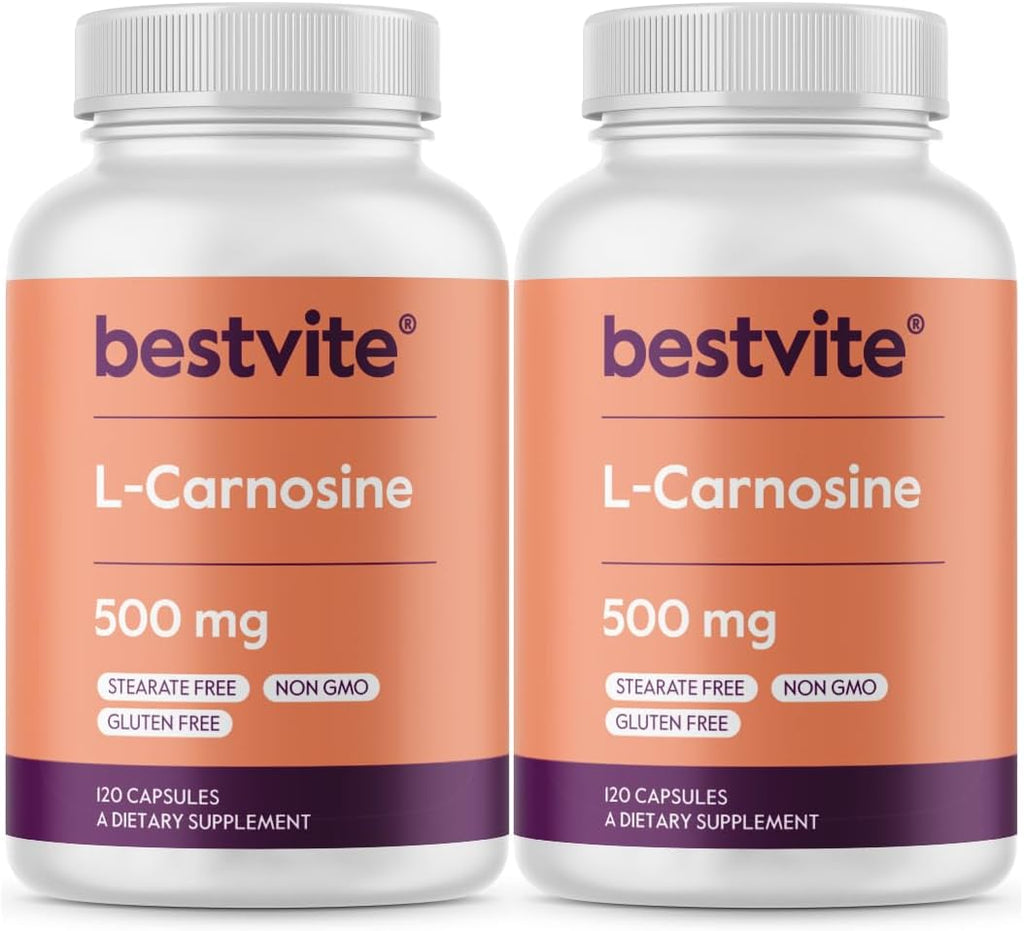 BESTVITE L-Carnosina 500 mg (240 Cápsulas) - Sin Rellenos, No GMO, Sin Gluten