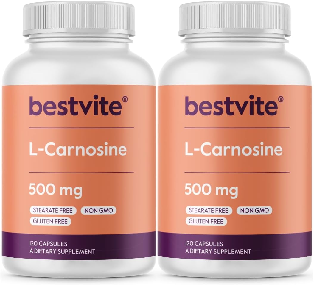 BESTVITE L-Carnosina 500 mg (240 Cápsulas) - Sin Rellenos, No GMO, Sin Gluten