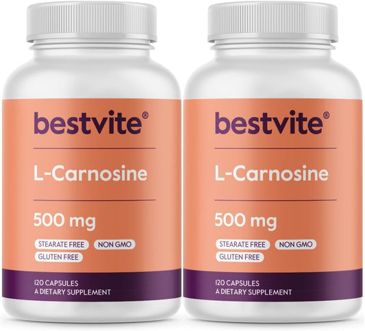 BESTVITE L-Carnosina 500 mg (240 Cápsulas) - Sin Rellenos, No GMO, Sin Gluten