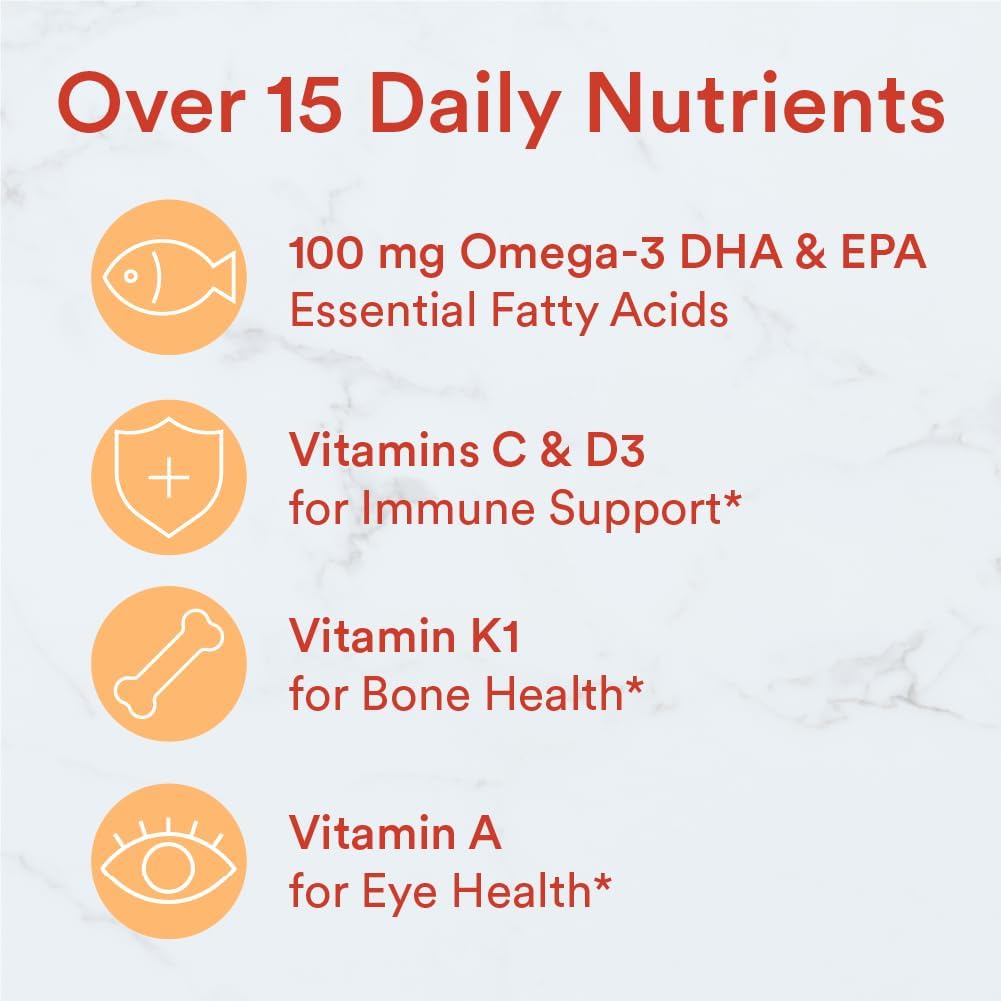 SmartyPants Kids Multivitamin Gummies - Omega 3, Vitaminas D3, C, B12, B6, A, K, Zinc y Biotina - 120 Gomitas (30 Días)