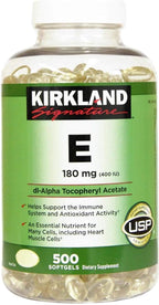 Kirkland Signature Vitamina E 400 UI, 500 Cápsulas Blandas (Pack de 2)