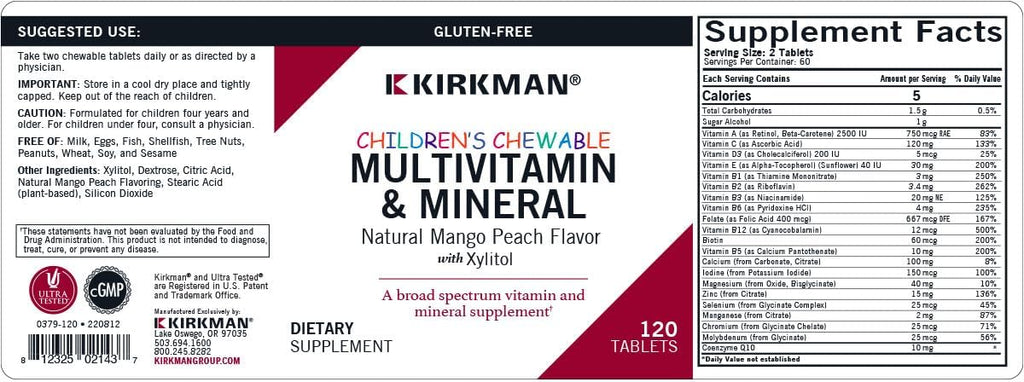 Kirkman Children's Chewable Multivitamin & Mineral, 120 comprimidos