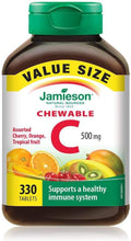 Jamieson Vitamina C Masticable 500 mg, 330 Comprimidos Sabor Cereza, Naranja y Frutas Tropicales