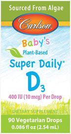 Carlson - Baby's Plant-Based Super Daily D3, Gotas de vitamina D3 vegetal para bebés, 400 UI (10 mcg) por gota, 90 gotas