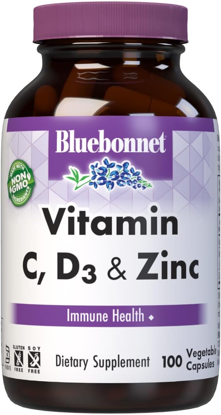 Bluebonnet Nutrition Vitamina C, D3 y Zinc – 100 Cápsulas Vegetales