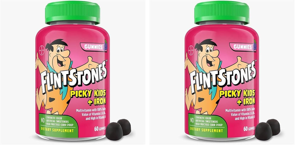 Flintstones Vitaminas para Niños Exigentes + Hierro, 60 Gominolas Sabor Uva