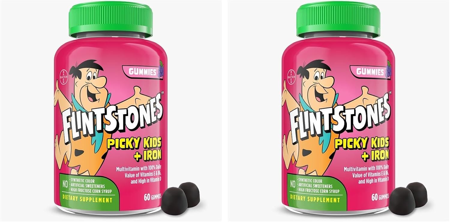 Flintstones Vitaminas para Niños Exigentes + Hierro, 60 Gominolas Sabor Uva