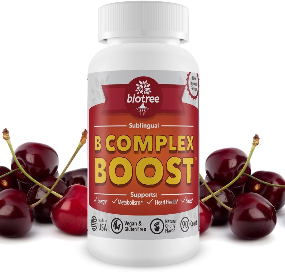 BioTree Labs Suplemento de Cereza con Vitamina B12 – Suplemento Sublingual de Vitaminas B con Metilcobalamina, B6, Biotina y Ácido Fólico