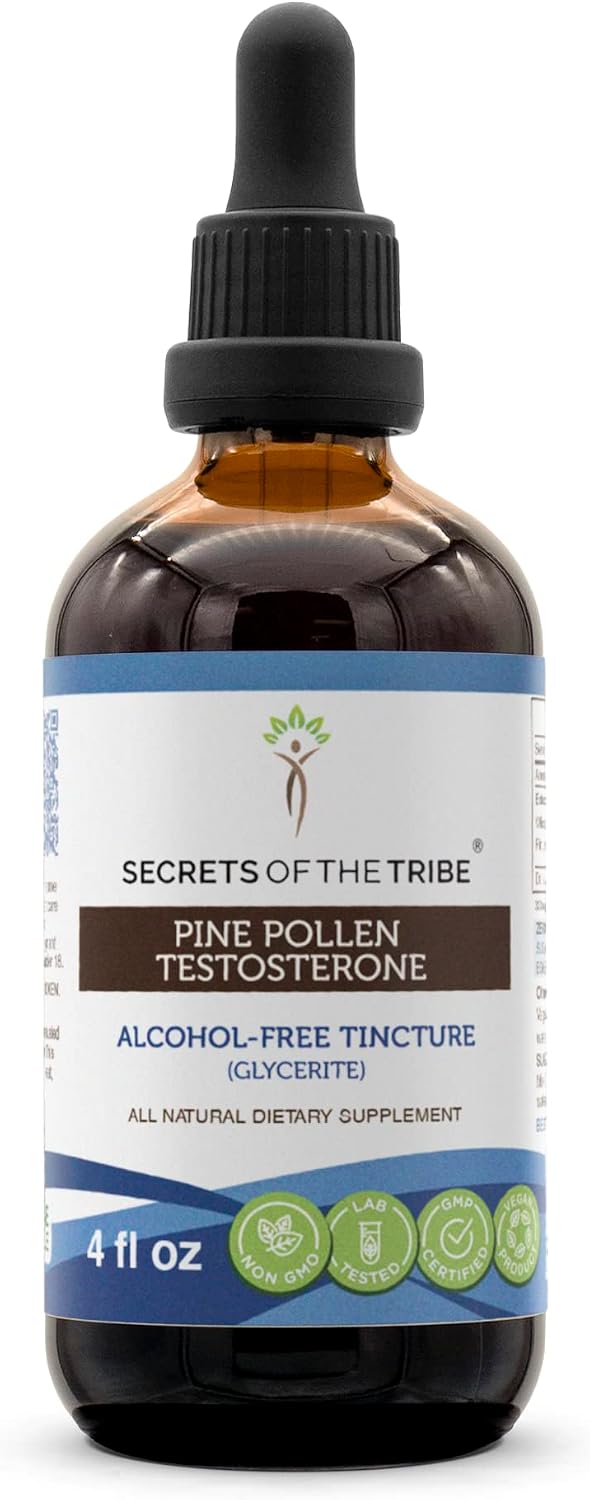 Secretos de la Tribu Extracto Líquido sin Alcohol de Polen de Pino para Testosterona, Polen de Pino Silvestre (Pino Silvestre, Pinus sylvestris) Polen Seco (118 ml)