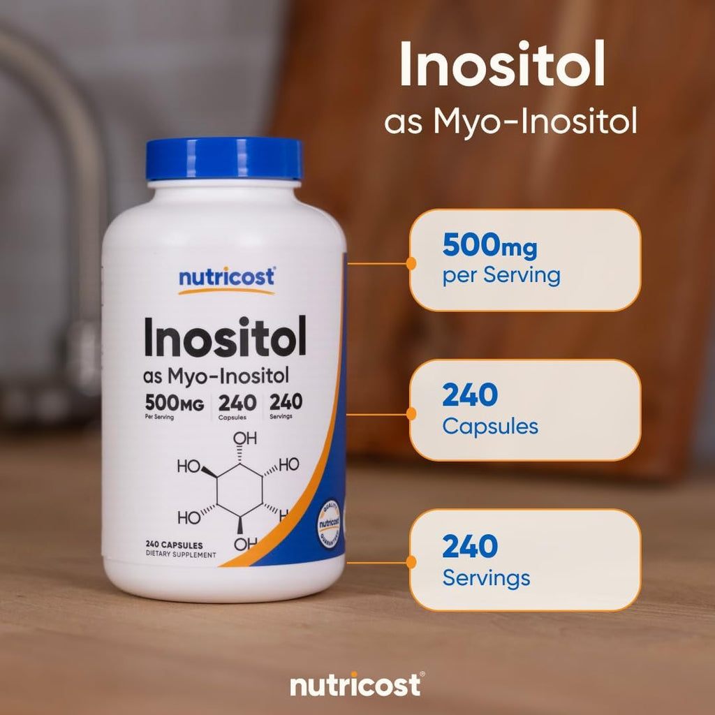 Nutricost Inositol 500mg, 240 Cápsulas Veganas - Myo-Inositol, Sin OMG, Sin Gluten