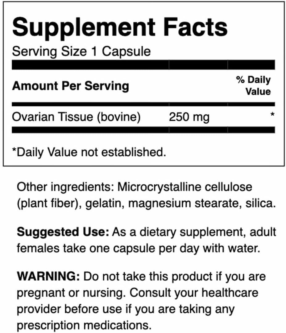 Swanson Ovarian Glandular - Complemento para la Salud Glandular Femenina - 2 Frascos de 60 Cápsulas (250 mg cada una)