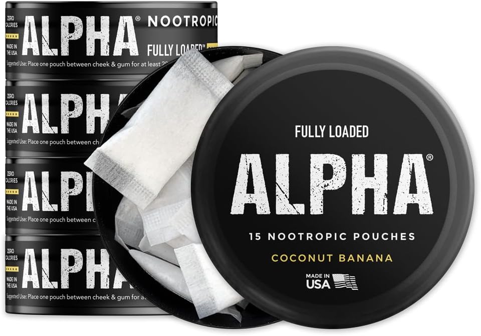 Fully Loaded Alpha Nootropic Pouches (Coco y Plátano) - 5 Latas - 15 Bolsitas por Lata