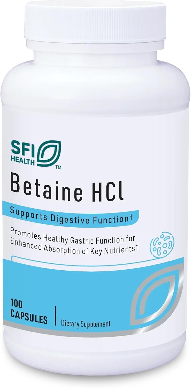 Klaire Labs Betaína HCl 648mg - Suplemento Digestivo Hipoalergénico, 100 Cápsulas