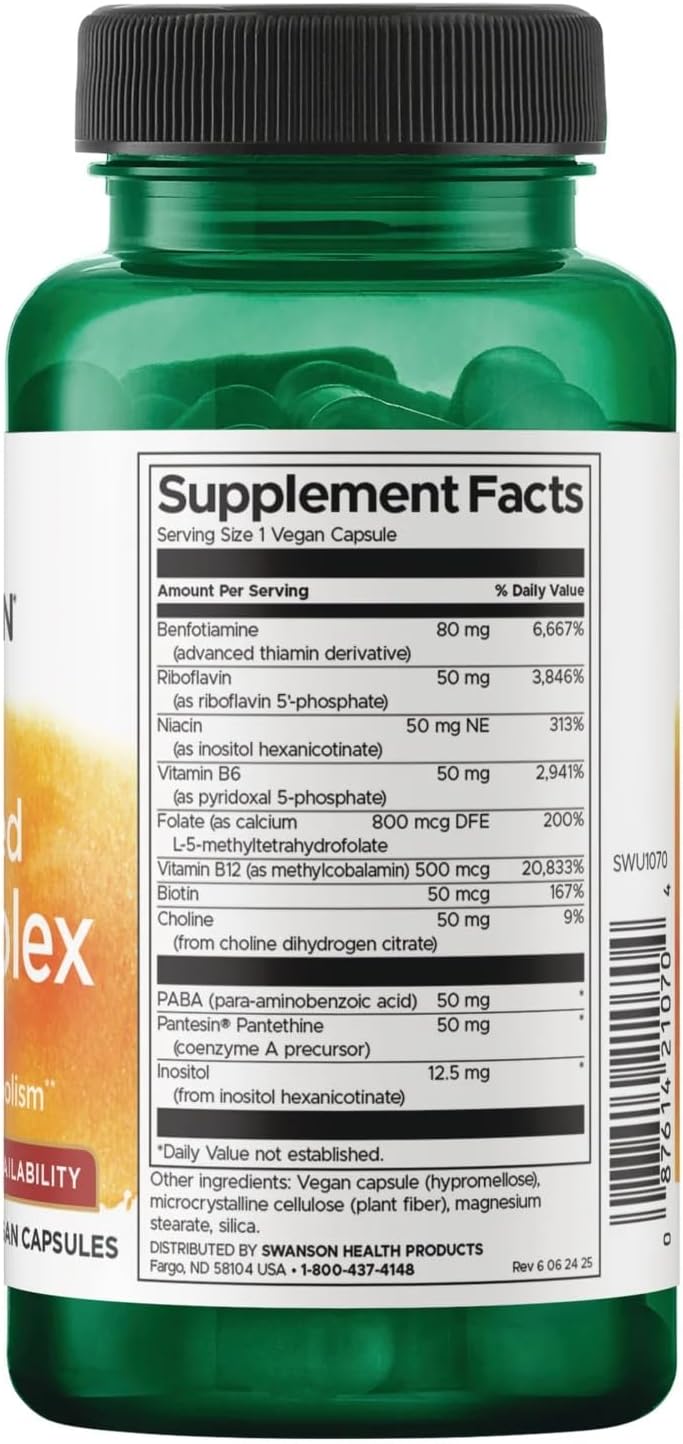 Swanson Activated B-Complex - Complejo B Activo de Alta Potencia y Biodisponibilidad (60 Cápsulas Veganas) (Pack de 2)