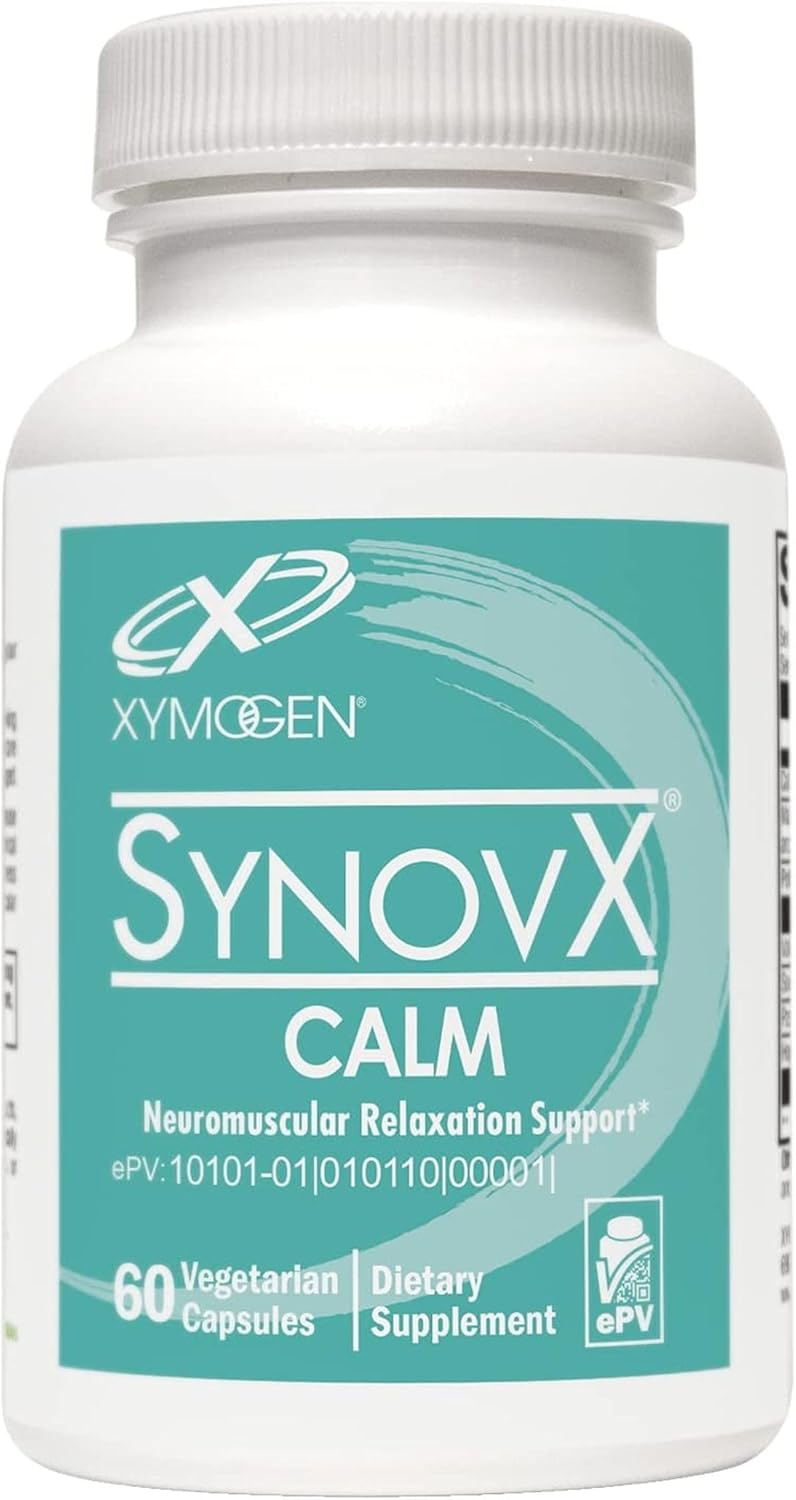 XYMOGEN SynovX Calm - Apoyo a la relajación neuromuscular con extracto de valeriana - Calcio, Magnesio y Potasio - Vegetariano, no modificado genéticamente y sin gluten - 60 cápsulas