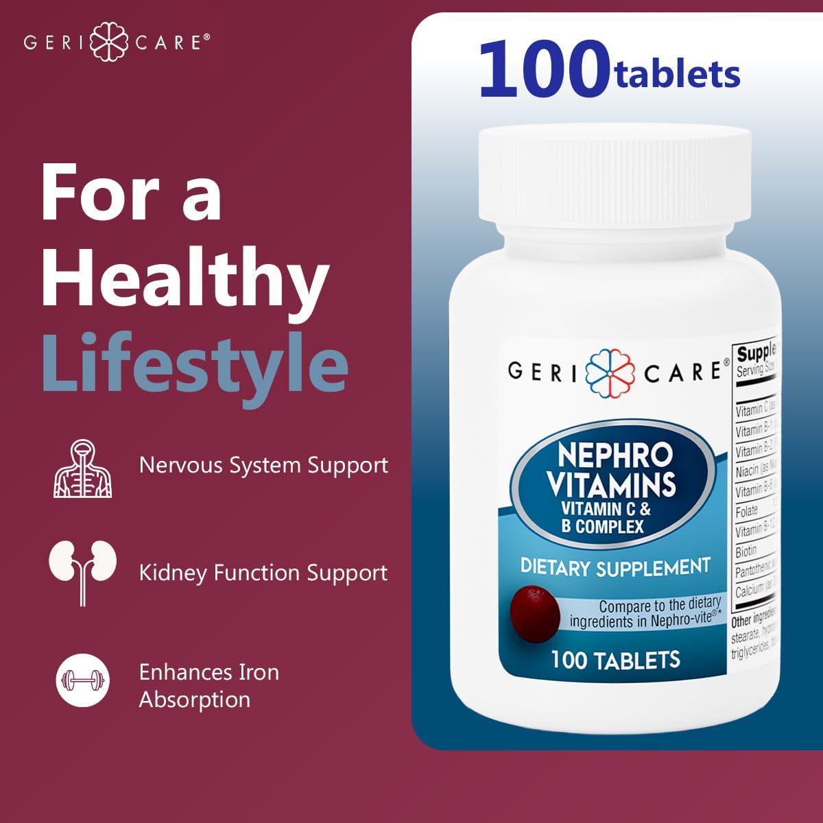 GeriCare Nephro Vitamin C & B Complex – 100 Comprimidos