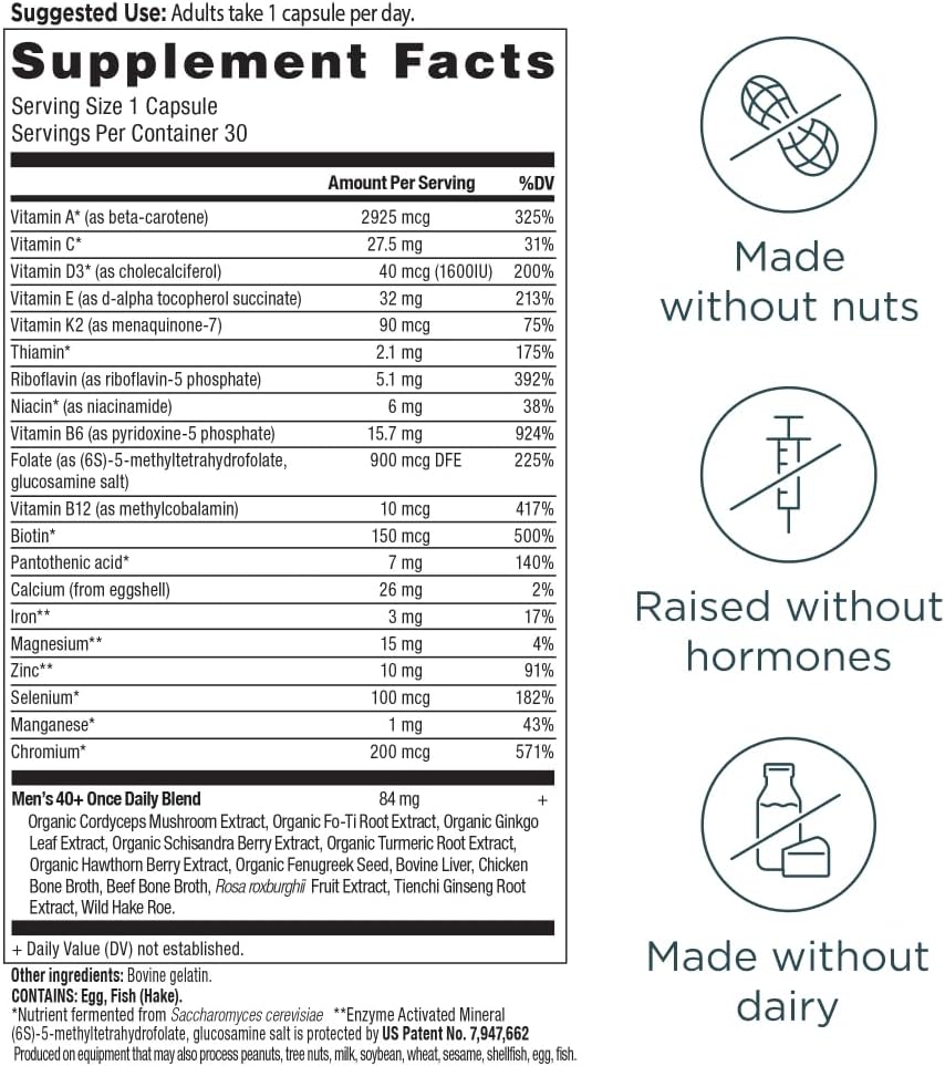 Ancient Nutrition Multivitamínico para Hombres 40+ – 30 Cápsulas