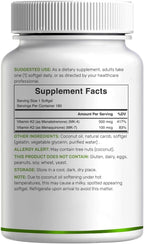 Vitamina K2 600mcg con MK-7 y MK-4, 180 Cápsulas de Aceite de Coco