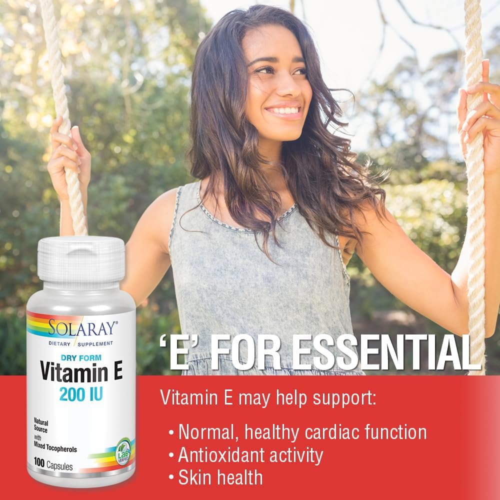 SOLARAY Dry Vitamin E 200 IU with Mixed Tocopherols, 100 Capsules