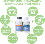Nutranize Zone Complemento de Calcio, Magnesio Glicinato, Vitamina D3, K2 MK7, Metilfolato, Berberina, Cromo Picolinato, Canela, Melatonina (Pack Doble)