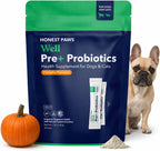 Honest Paws Probióticos para Perros - Polvo Digestivo con Prebióticos y Sabor a Calabaza (30 sticks)