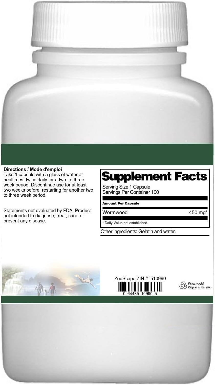 Wormwood Herb (Artemisia Absinthium) - 450 mg, 100 Capsules
