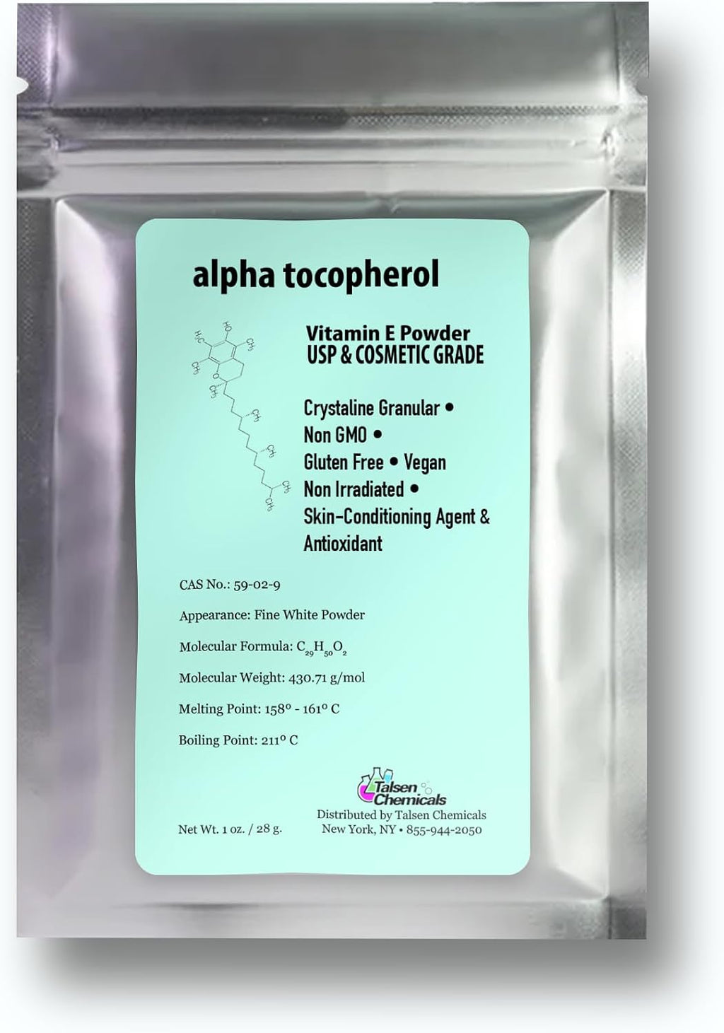 Vitamina E en Polvo - Alfa Tocoferil Acetato - Grado Cosmético (28 g)