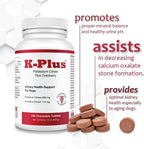 K-Plus Citrato de Potasio y Arándano para Perros - Complemento para la Salud Urinaria - 200 Comprimidos Masticables