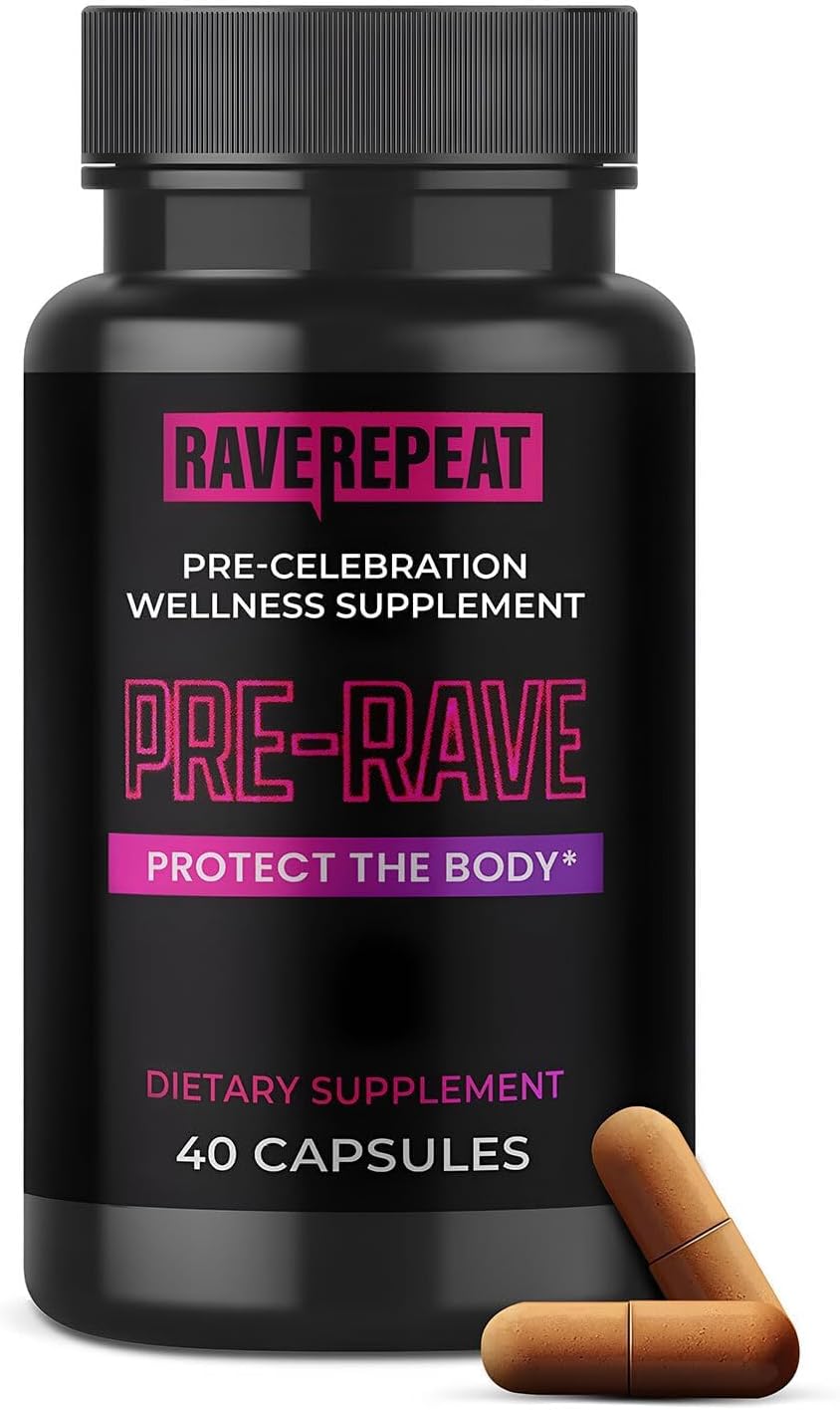 Pre-Rave Suplemento - 5-HTP Free, CoQ10, Magnesio, Té Verde - 40 Cápsulas