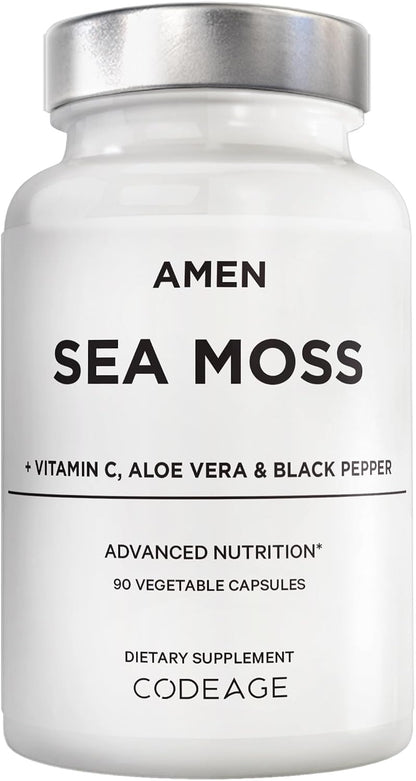 Amen Sea Moss, 1000 mg Musgo Marino Orgánico con Vejiga de Mar, Raíz de Bardana, Vitamina C y Pimienta Negra - 90 Cápsulas – Image 1