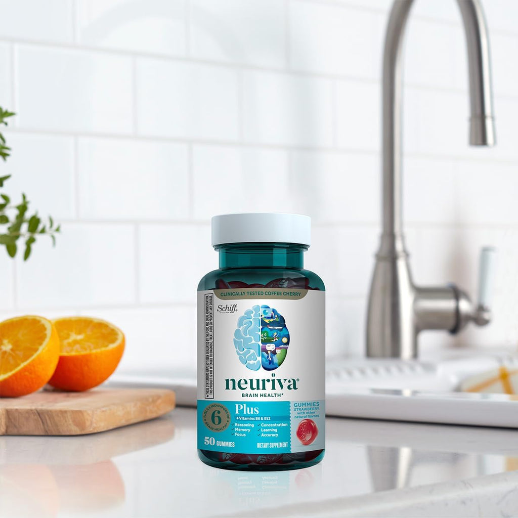 NEURIVA Plus Gominolas Nootrópicas para Memoria y Concentración, Sabor Fresa, 50 unidades (Pack de 3)