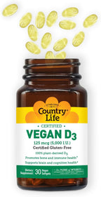 Country Life Vitamina D3 Vegana 5000 UI – 30 Cápsulas Blandas
