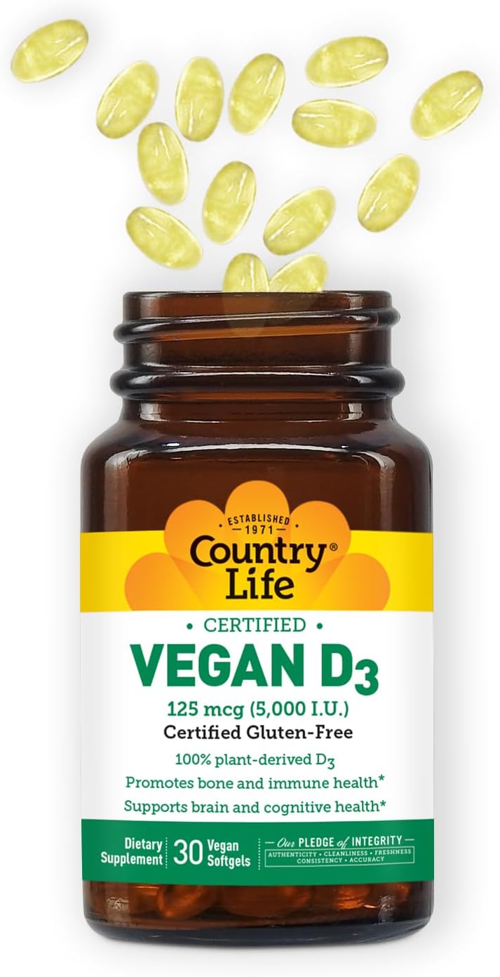 Country Life Vitamina D3 Vegana 5000 UI – 30 Cápsulas Blandas