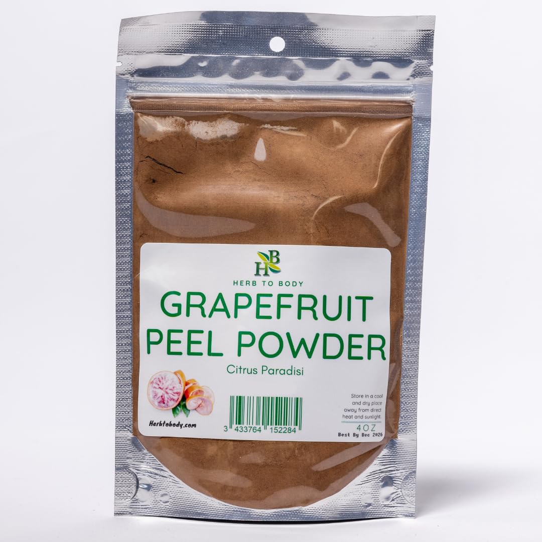 Herb To Body Grapefruit Peel Powder - 4oz, Wildcrafted Citrus Paradisi, 100% Pure Dried Grapefruit Powder, Natural Vitamin C Source for Skin, Hair & Tea