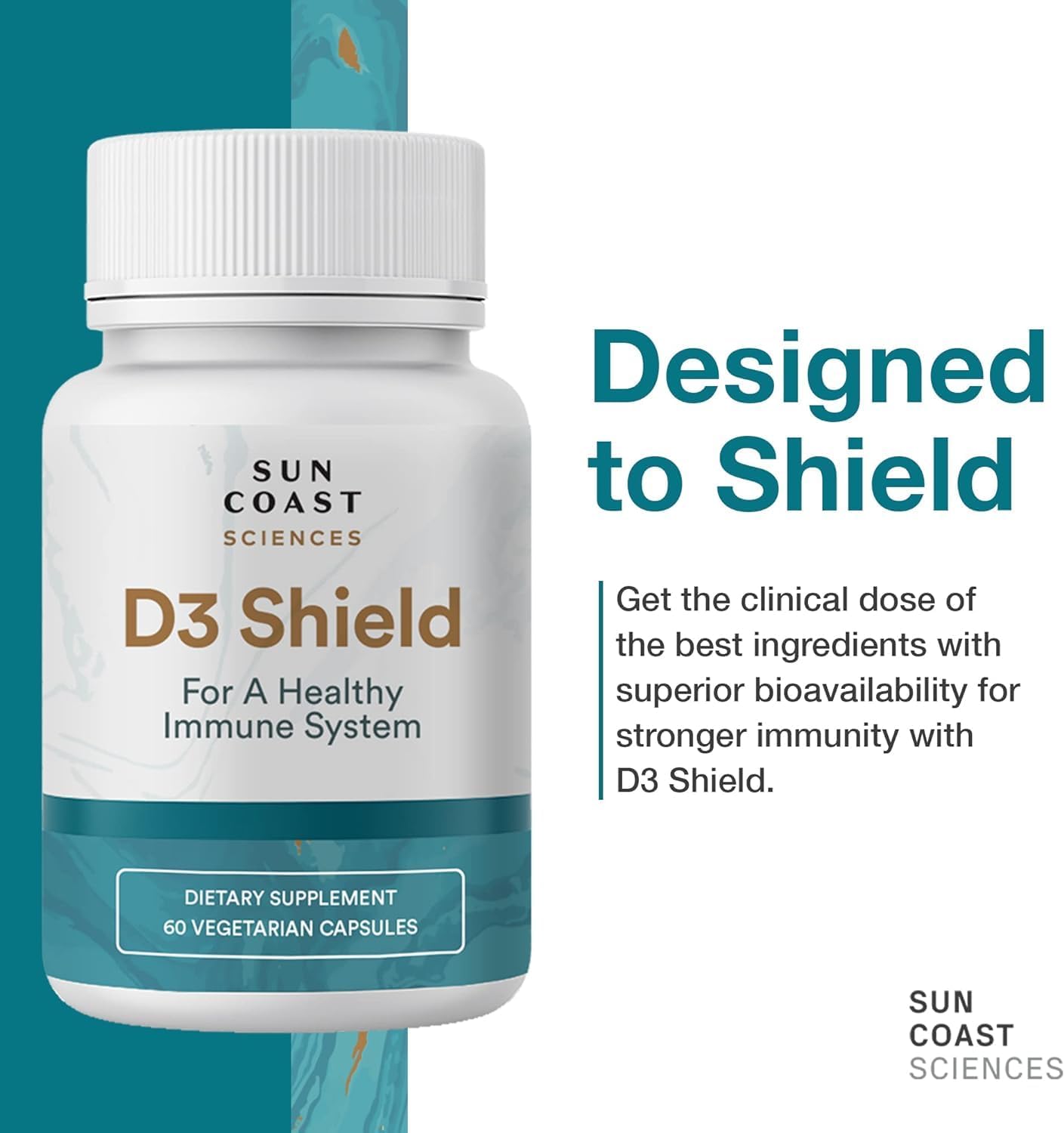 D3 Shield - Vitamina D3 5000 UI con K2 MK-7 y Calcio - 60 Cápsulas Vegetales