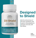 Sun Coast Sciences D3 Shield - Vitamina D3 5000 UI con K2 MK-7 y Calcio, 60 Cápsulas Vegetarianas