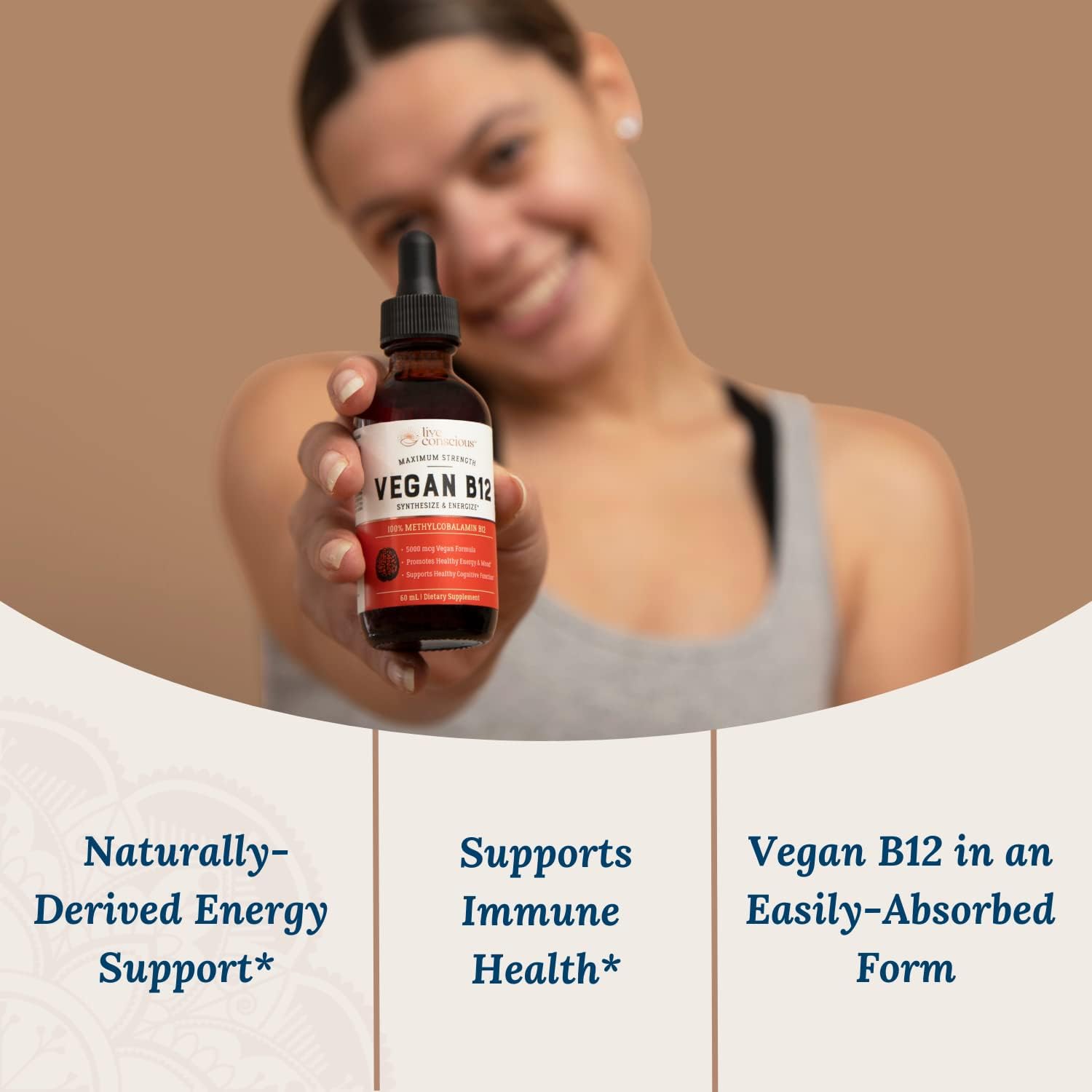 Live Conscious Vitamina B12 Vegana Gotas Sublinguales 5000 mcg (2 Pack)