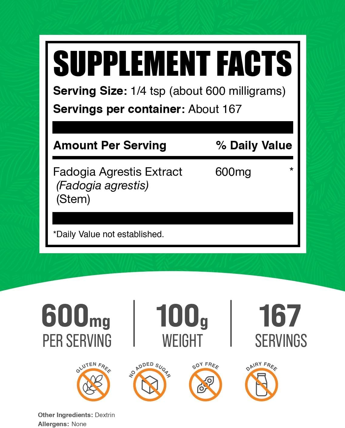Extracto de Fadogia Agrestis en Polvo - 600mg por Ración, 100g
