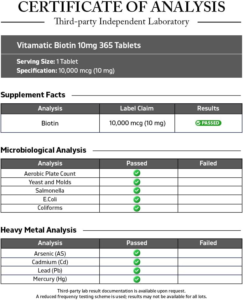 Vitamatic Biotina 10.000 mcg (10 mg) - 365 Comprimidos Veganos - Vitamina B7