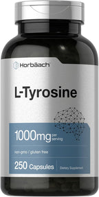 Horbäach L-Tirosina 1000mg | 250 Cápsulas | Suplemento de Aminoácidos | No GMO y Sin Gluten