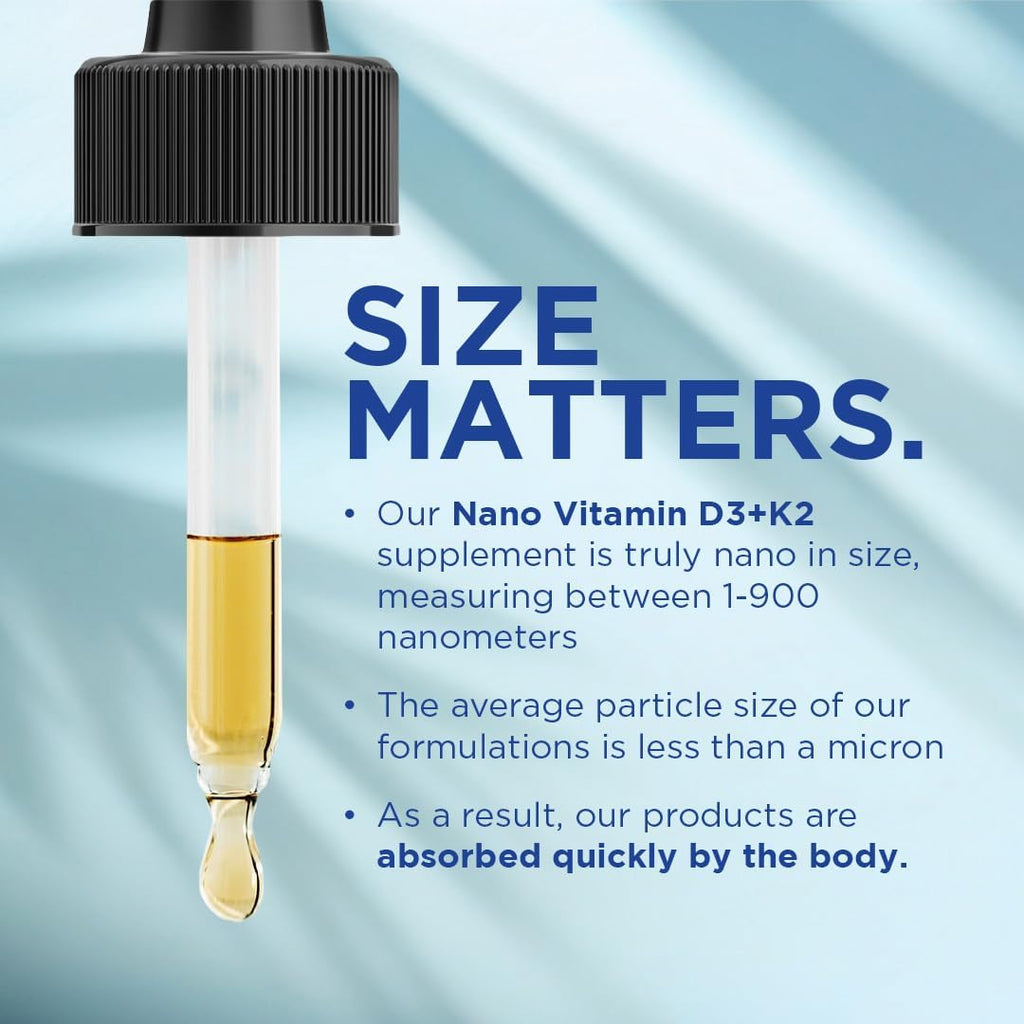 Nanoceutical Solutions Nano Vitamin D3+K2 Líquido | 5000 UI + 100 mcg K2 | Absorción Rápida | 30 ml