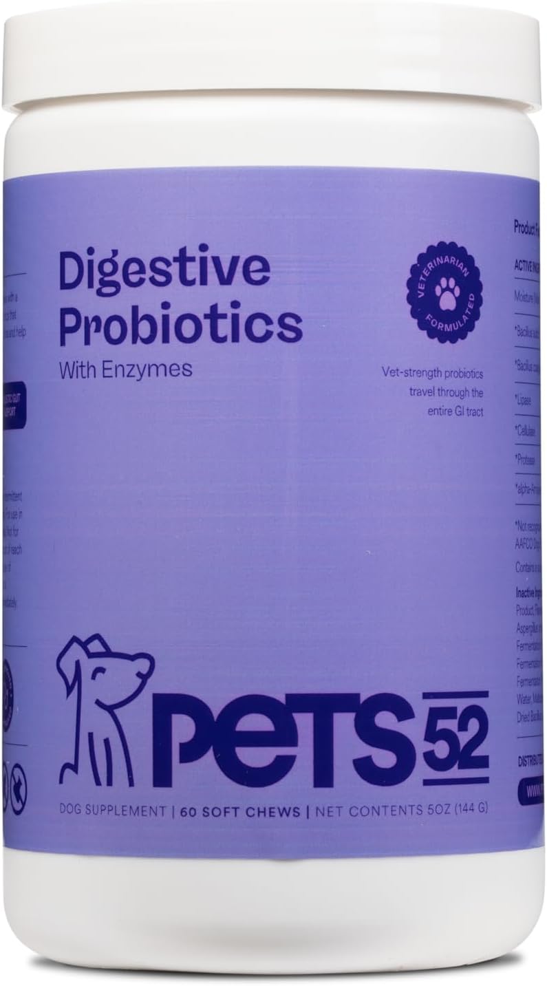 Pets 52 - Probióticos para Perros con Enzimas Digestivas - Apoya la Flora Intestinal, Refuerza el Sistema Inmunológico, Fórmula de Fuerza Veterinaria
