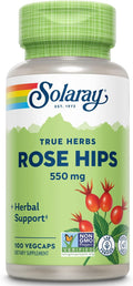 Solaray Rose Hips 550 mg - Escaramujo Natural en Cápsulas, Fuente de Vitamina C y Bioflavonoides, Apoyo Herbal - 100 Cápsulas Veganas