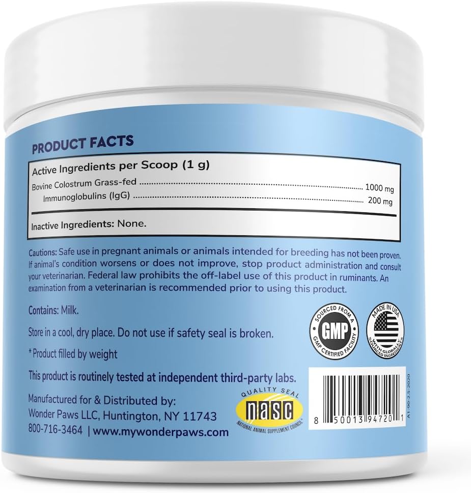 Wonder Paws Premium Grass Fed Colostrum for Dogs – Calostro Bovino Puro para Perros – 3.20 oz (90.7 g)