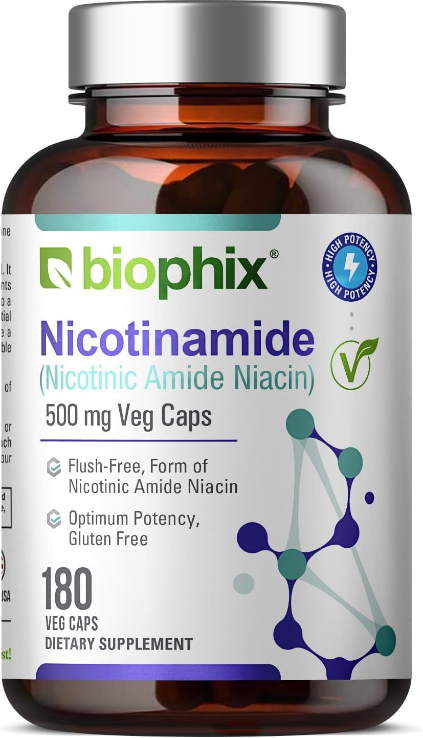 biophix B-3 Nicotinamida 500 mg 180 cápsulas - Fórmula de vitamina B3 sin enrojecimiento