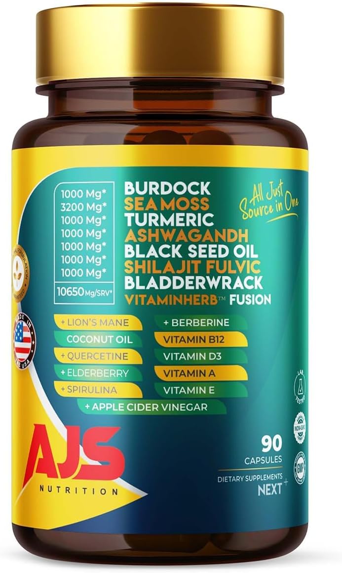 AJS Sea Moss Capsules 3200mg con Shilajit, Ashwagandha y Hierbas - 90 Cápsulas