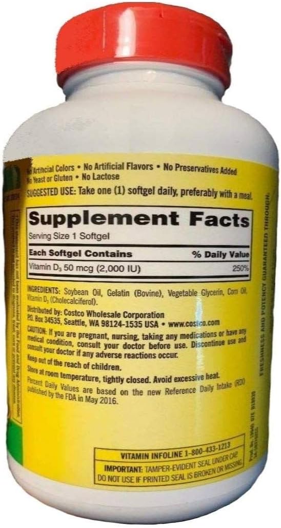 Kirkland Signature Vitamina D3 50 mcg (2000 UI), 600 Cápsulas Blandas
