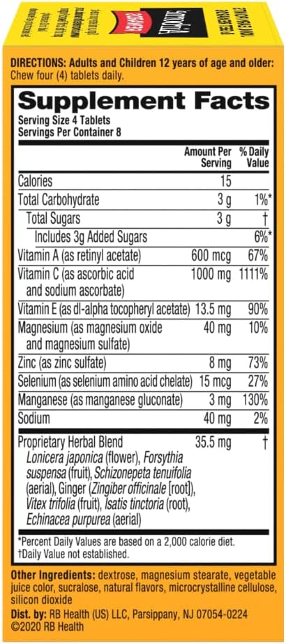 Airborne Vitamina C 1000mg (per serving) Berry Chewable - 32 Count