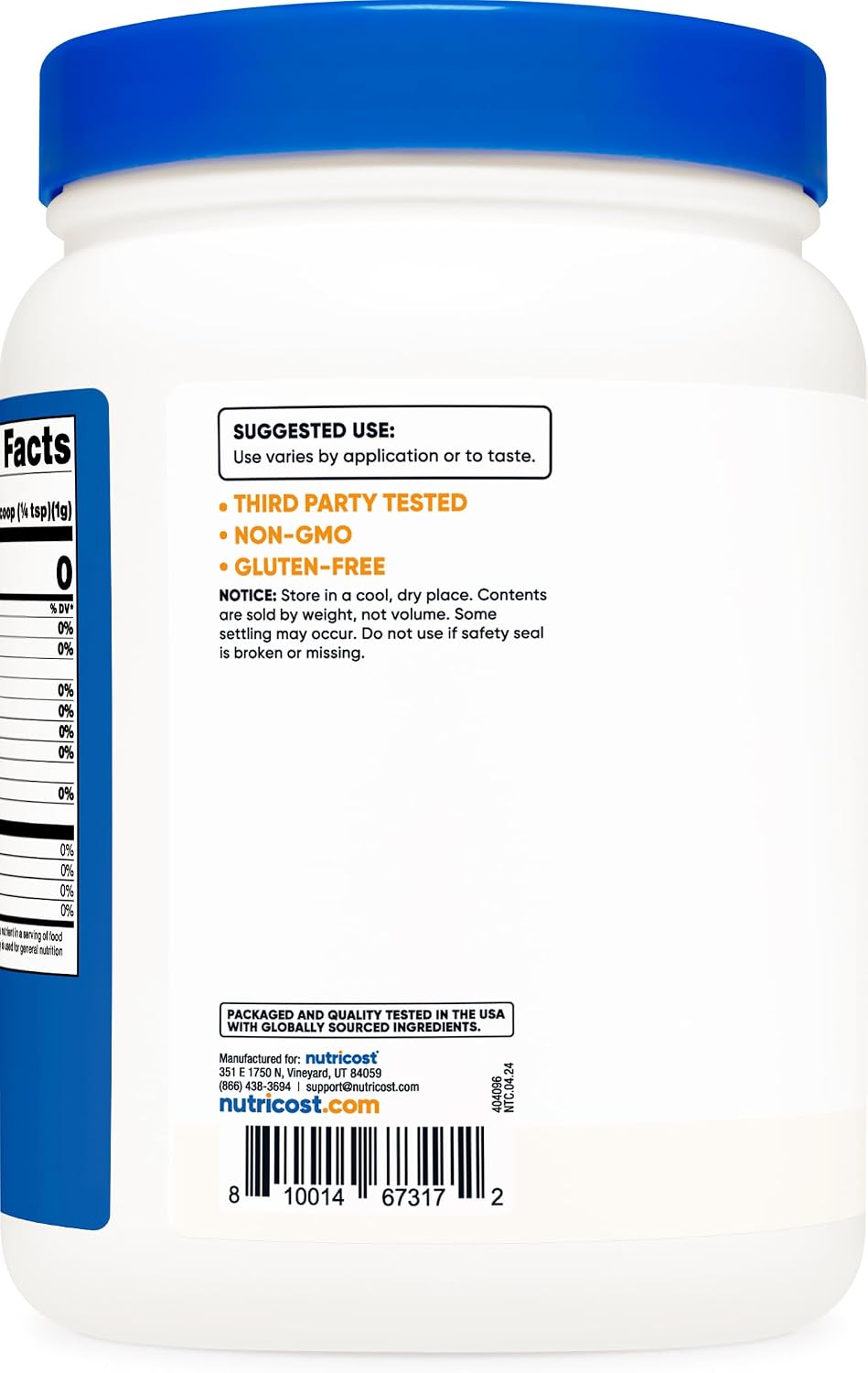 Nutricost Ácido Málico en Polvo 2 Lbs - Sin Gluten, No GMO