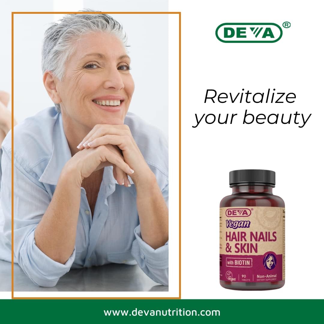 DEVA Vegan Hair, Skin, & Nails Supplement with Biotin, 90 Tablets